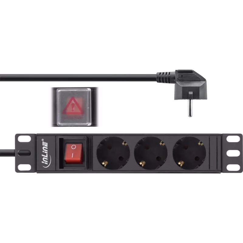 InLine 10-tolline PDU, 3-suunaline maanduskontakt, lülitiga, 2 m, must