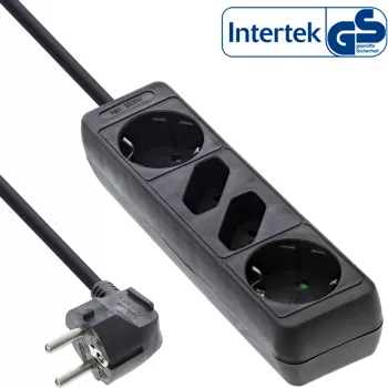 InLine pistikupesade riba, 4-kohaline, 2x CEE7/3 + 2x Euro CEE 7/16, must, 1,5m