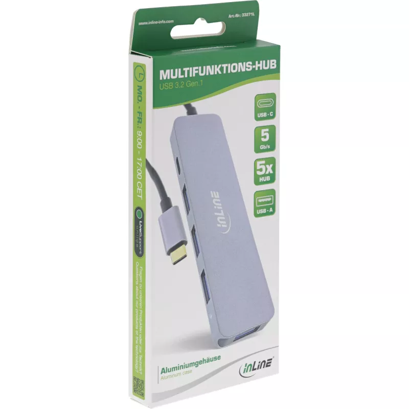 USB-jaotur InLine USB 3.2 USB-C Multi Hub 4x USB-A 5Gb/s + USB-C…
