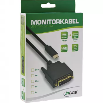 InLine USB-ekraanikaabel, USB-C isane / DVI isane (DP Alt Mode), must, 2m
