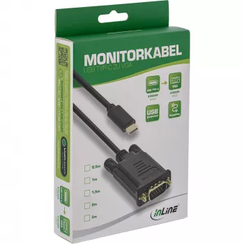 InLine USB-ekraanikaabel, USB-C isane / VGA isane (DP Alt Mode), must, 2 m