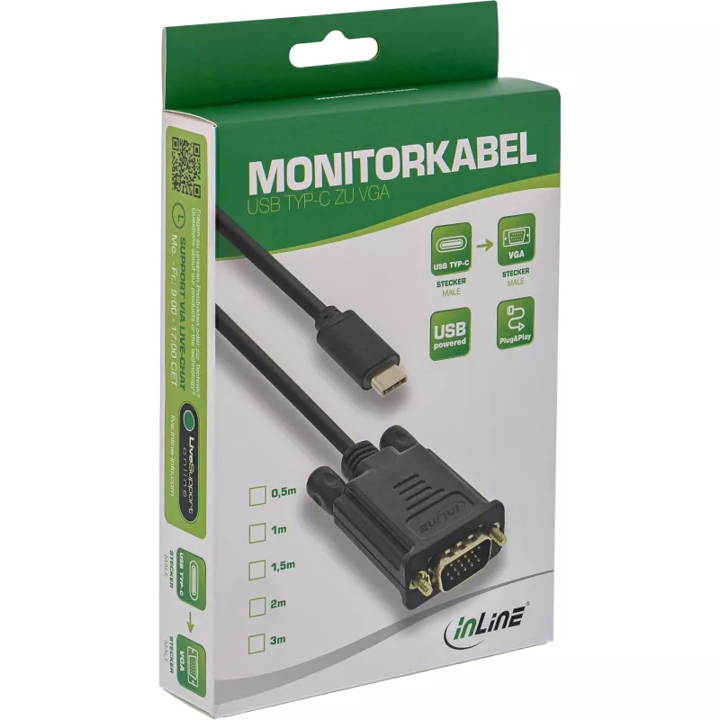 InLine USB-ekraanikaabel, USB-C isane / VGA isane (DP Alt Mode), must, 2 m