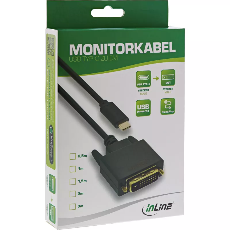 InLine USB-ekraanikaabel, USB-C isane / DVI isane (DP Alt Mode), must, 1 m