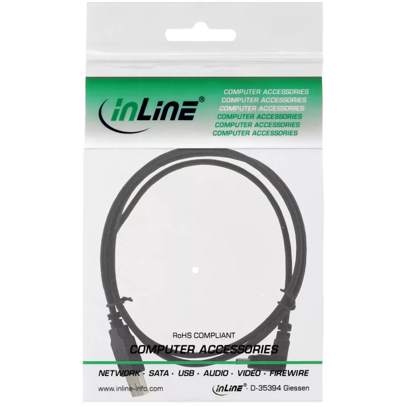 InLine USB A-tüüpi isane / Mini-USB isane 5 Pin alla nurga all 90° must 1m