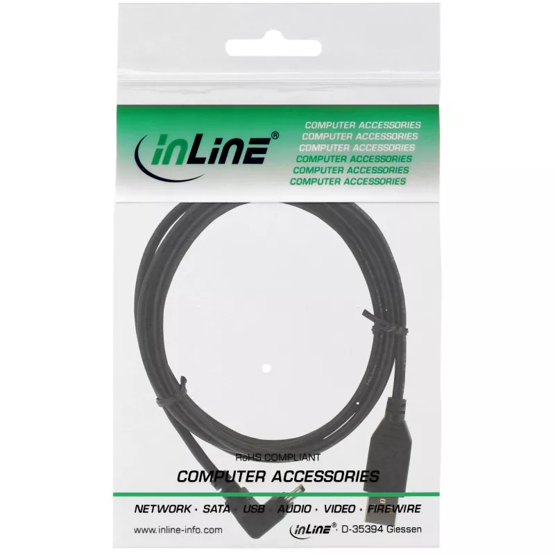 InLine USB Type A-pistik / Mini 5pin isane üles 90°, must, 2m