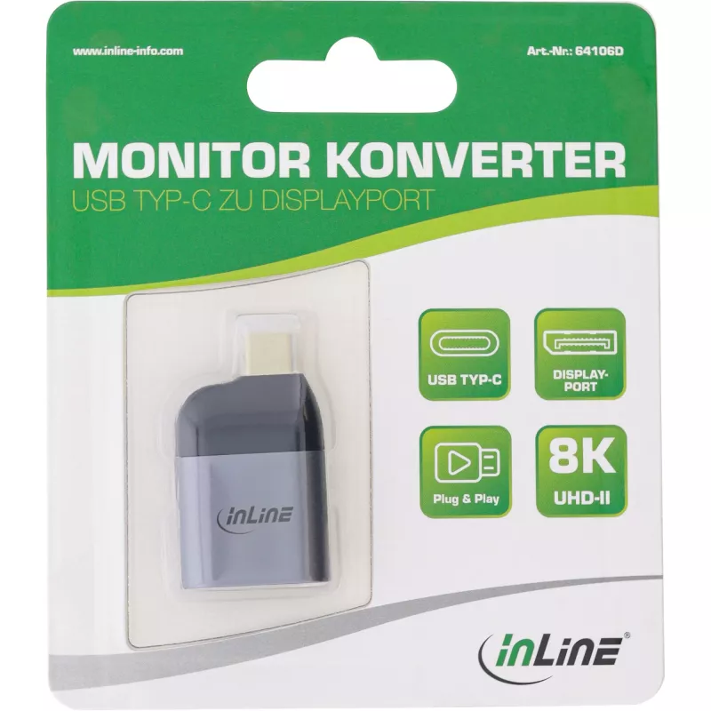 USB-DisplayPort-adapter InLine 64106D USB-C isane DisplayPort emane 8K60Hz