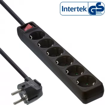 InLine pistikupesade rida, 6-kohaline maanduskontakt CEE 7/3, must, 3 m