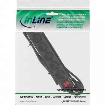 InLine pistikupesade rida, 6-kohaline maanduskontakt CEE 7/3, must, 3 m