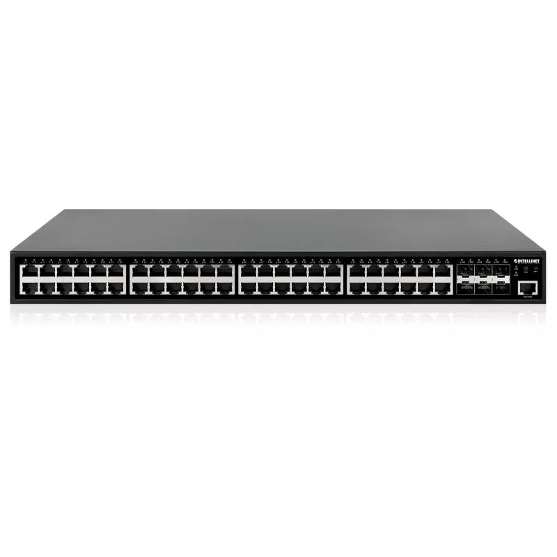 Intellinet 48-Port Gigabit Ethernet PoE+ Layer 2+ Managed Switch with Six 10G SFP+ Uplinks IEEE 802.3at/af (PoE+/PoE) Compliant, 450 W PoE Power Budget, Layer 2+/Layer 3 Lite, 6 x 10G SFP+ Open