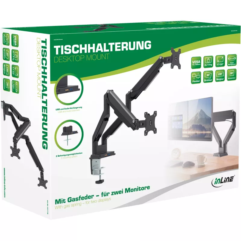 InLine lauakinnitus tõstuki ja USB/heliga, 2 monitori kuni 81 cm (32…