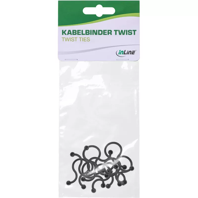 Twist Ties InLine 22 mm, mustad, 10 tk — kaabli/juhtmekinnitused