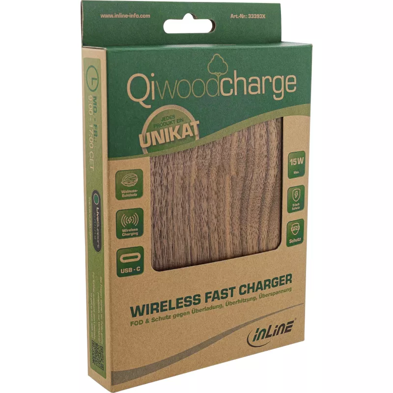 InLine Qi woodcharge, juhtmevaba kiirlaadija, 5/7,5/10W/15W, USB-C, ilma logota