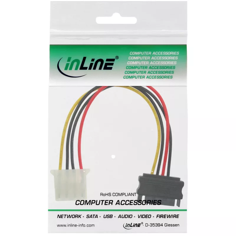 SATA toiteadapteri kaabel 15 Pin emane / 4 Pin isane 0.15m InLine 29669