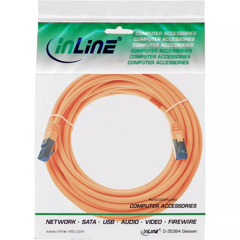 InLine patch-kaabel S/FTP PiMF Cat.6A halogeenivaba 500 MHz oranž 10 m