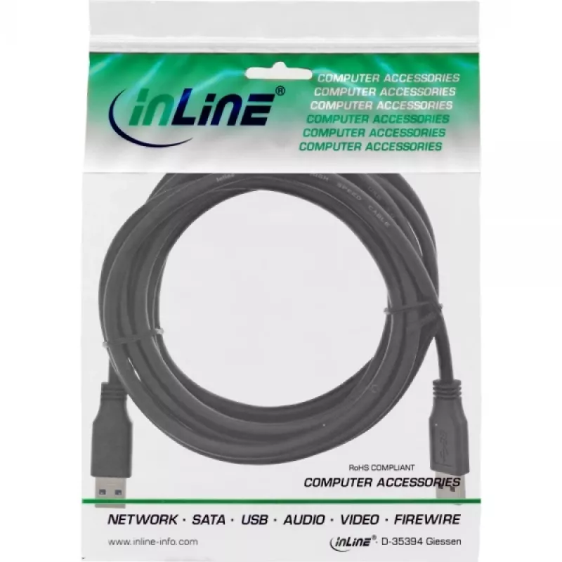 InLine USB 3.2 Gen 1 kaabel, tüüp A-pistik/isane, must, 3 m