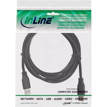 InLine USB 3.2 Gen.1 kaabel, A-pistik isane / A-pistik isane, must, 0,5 m