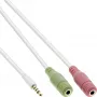 InLine Audio Peakomplekti Adapterkaabel 3,5 mm isane 4 kontakti / 2x 3,5 mm, valge, 1 m