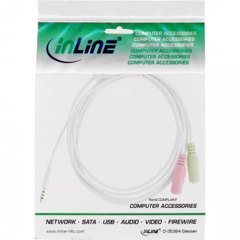 InLine Audio Peakomplekti Adapterkaabel 3,5 mm isane 4 kontakti / 2x 3,5 mm, valge, 1 m