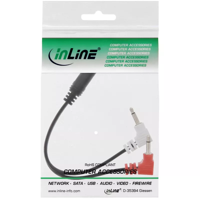 InLine Audio Plane kõrvaklappide adapterkaabel, 2x 3,5 mm isane kuni 3,5 mm emane 3 kontakti, 0,15 m