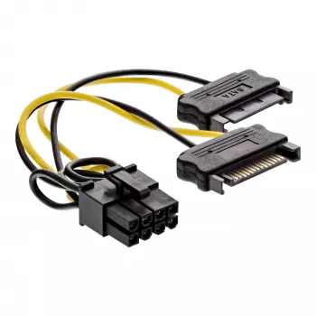 InLine toiteadapteri kaabel, 2x SATA isane / 8-kontaktiline PCI-Express isane, 0,15m