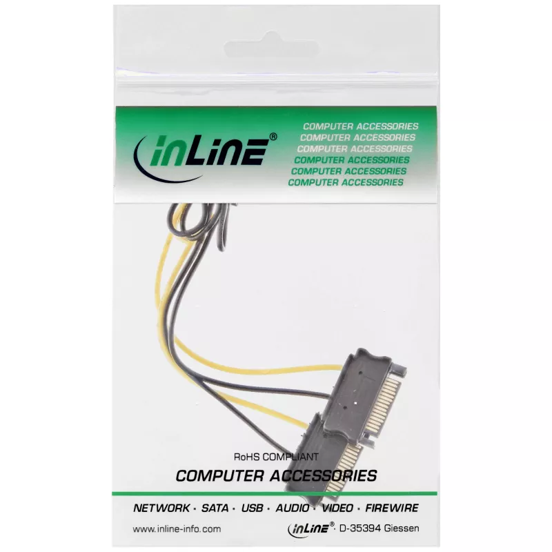InLine toiteadapteri kaabel, 2x SATA isane / 8-kontaktiline PCI-Express isane, 0,15m