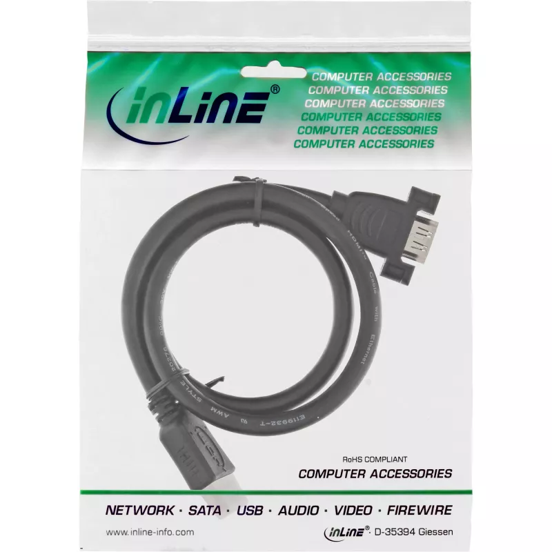 HDMI 4K2K adapter tüüp A-pistik / A-pesa äärikuga 0,6m InLine 17500B