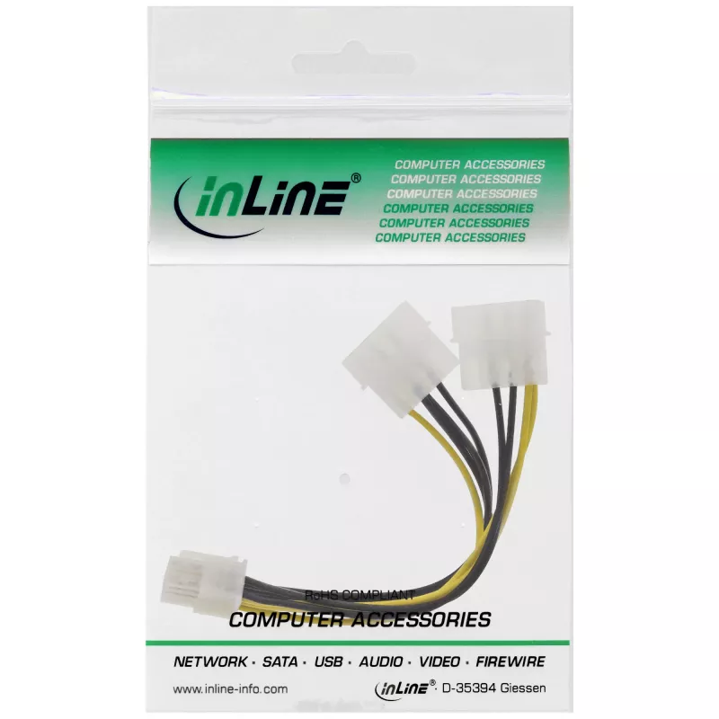 InLine toiteadapterkaabel, 2x 5,25-tolline isane / 8-kontaktiline PCI-Express isane, 0,15 m