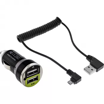 InLine USB DUAL+ KFZ laadimiskomplekt, toiteadapter 1 m spiraalkaabliga