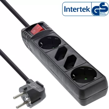 InLine pistikupesaliist, 4 pesaga, 2x CEE7/3 + 2x Euro CEE 7/16, must, 3m