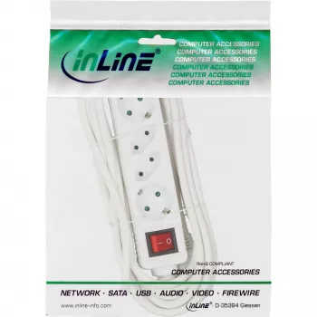InLine pistikupesaharundur, 4-suunaline, 2x CEE7/3 + 2x Euro CEE 7/16, valge, 1,5 m
