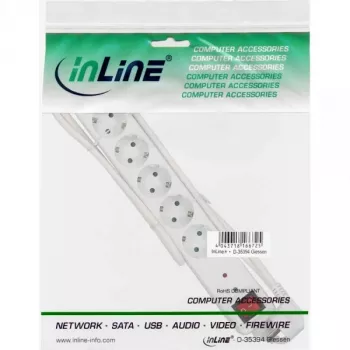 InLine pistikupesa riba CEE 7/3, 6-kohaline, ülepingekaitse, lüliti, valge