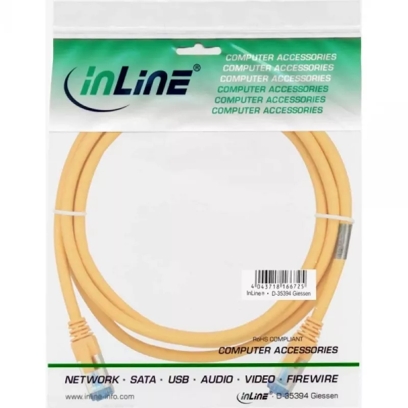 InLine patch-kaabel S/FTP PiMF Cat.6A halogeenivaba 500MHz kollane 1,5m