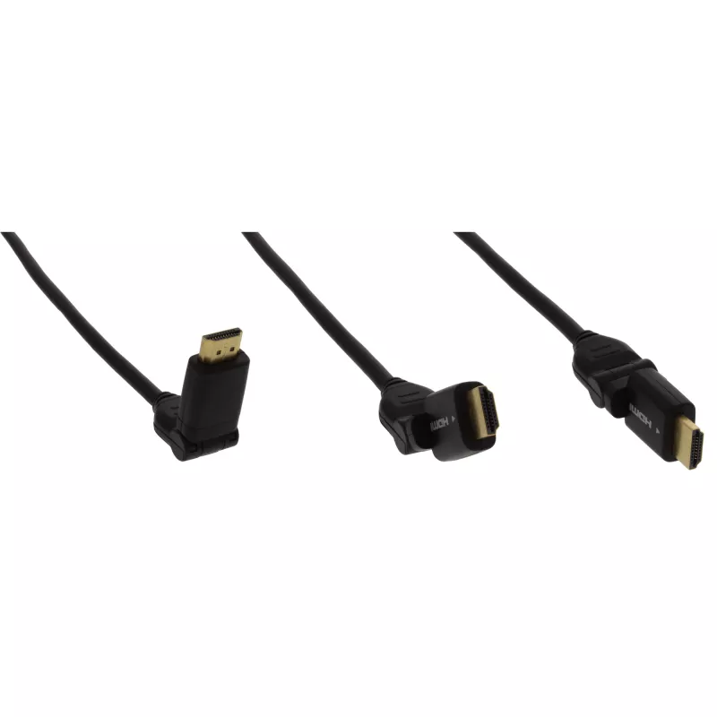 InLine kiire HDMI pööratav kaabel, Ethernetiga, AM/AM, must, kuldsed kontaktid, 3m