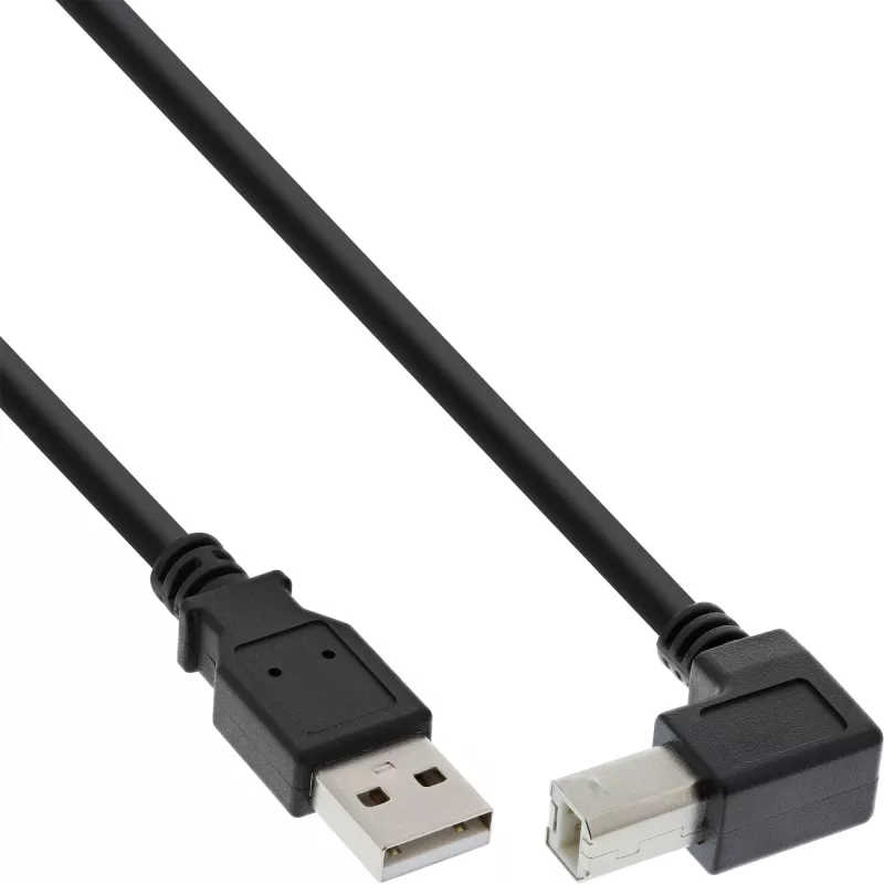 InLine USB 2.0 kaabel, allapoole nurga all A-tüüpi isane / B-tüüpi isane, must, 1m