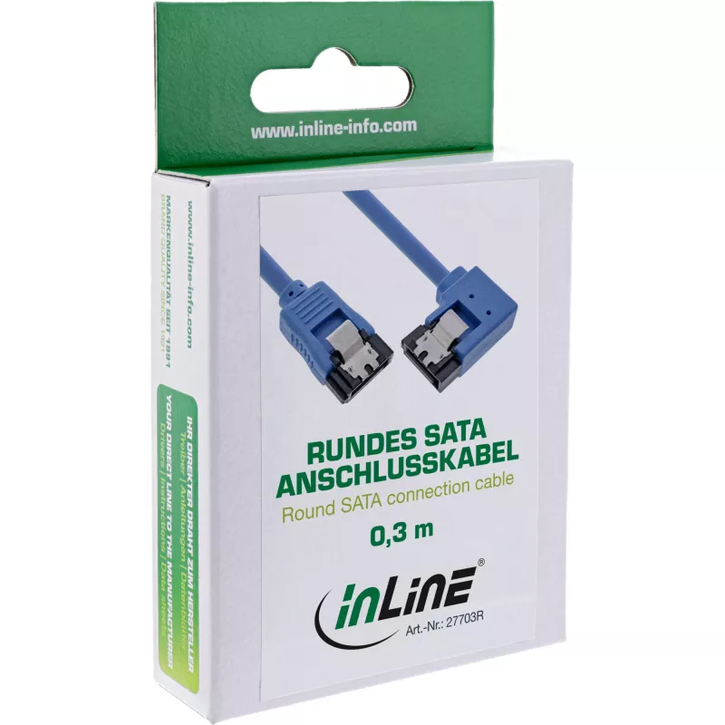 InLine SATA 6Gb/s ümarkaabel, üks ots 90° nurgaga, lukustitega, 0,3 m