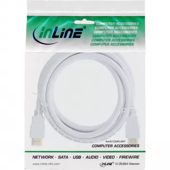 InLine High Speed HDMI kaabel with Ethernet, M/M, valge, kullatud kontaktidega, 3m