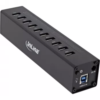 InLine USB 3.0 10 pordiga jaotur, alumiiniumkorpus, 4A toiteplokiga, must