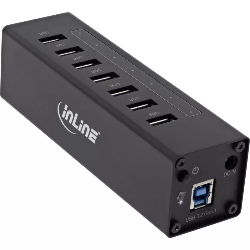 InLine USB 3.0 jaotur, 7 pordiga, alumiiniumkorpus, 2,5A toiteplokiga