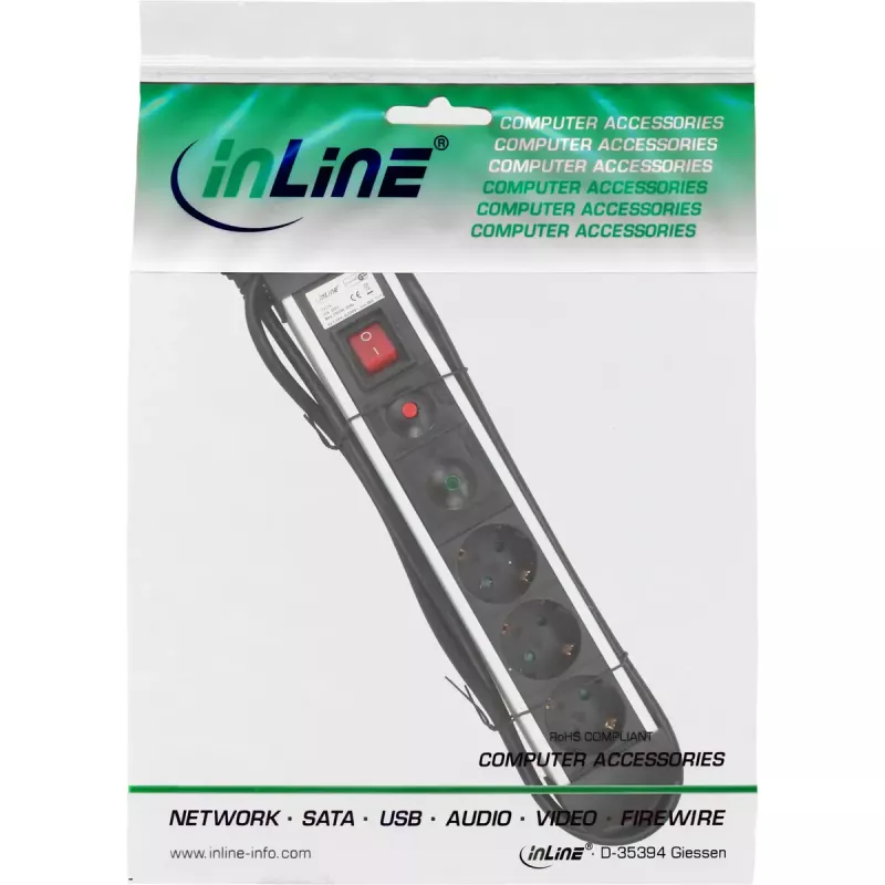 InLine pistikupesa riba, alumiinium, 6-kohaline kaitsega, lüliti, 1,5m
