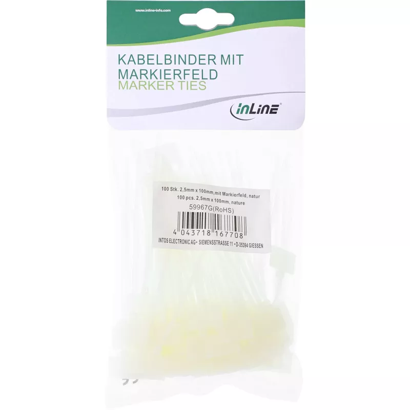 Märgistatavad kaablisidemed InLine 100 mm x 2,5 mm, nailon, 100 tk
