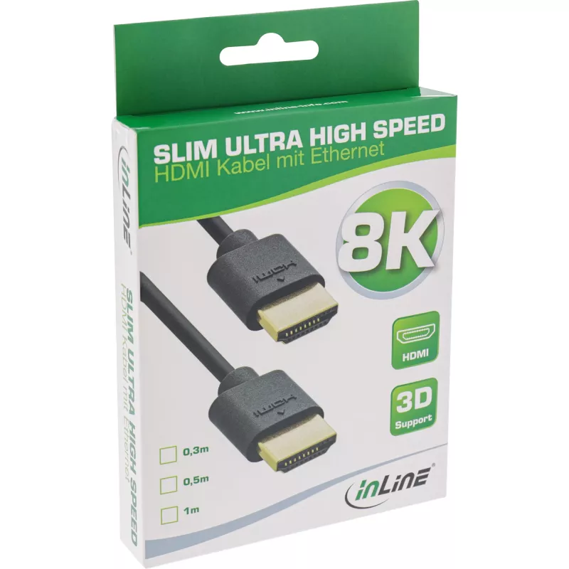 InLine Slim Ultra High Speed HDMI-kaabel M/M 8K4K kullatud must 1 m
