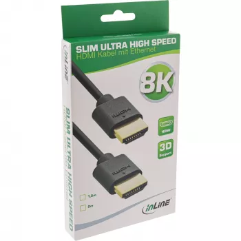 InLine Slim Ultra High Speed HDMI-kaabel M/M 8K4K kullatud must 1,5 m
