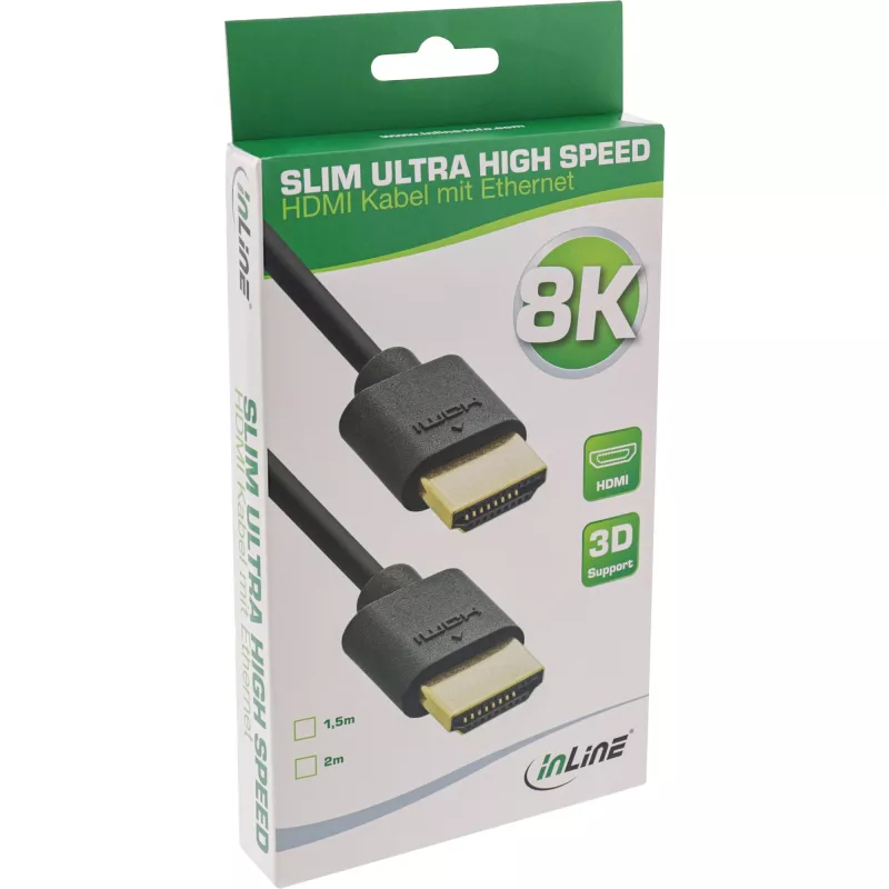 InLine Slim Ultra High Speed HDMI-kaabel M/M 8K4K kullatud must 1,5 m
