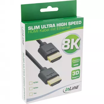 InLine Slim Ultra High Speed HDMI-kaabel M/M 8K4K kullatud must 0,5 m