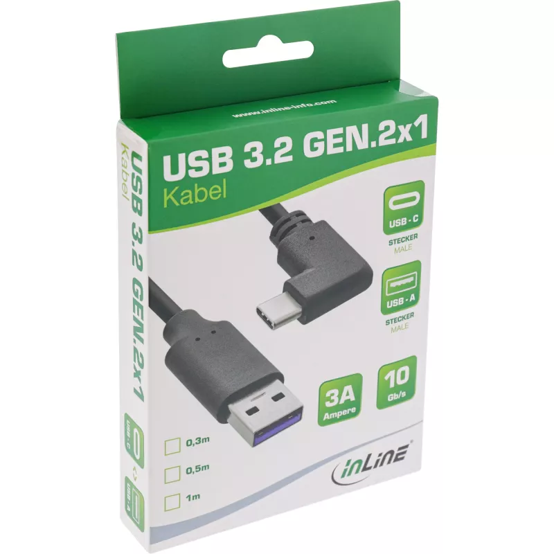InLine USB 3.2 kaabel, USB-C isane nurga all USB-A isasele, must, 1m