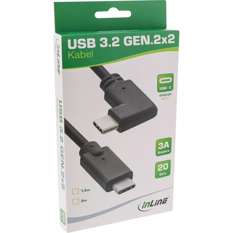 InLine USB 3.2 Gen.2 kaabel, USB-C isane/isane nurga all, must, 1,5m