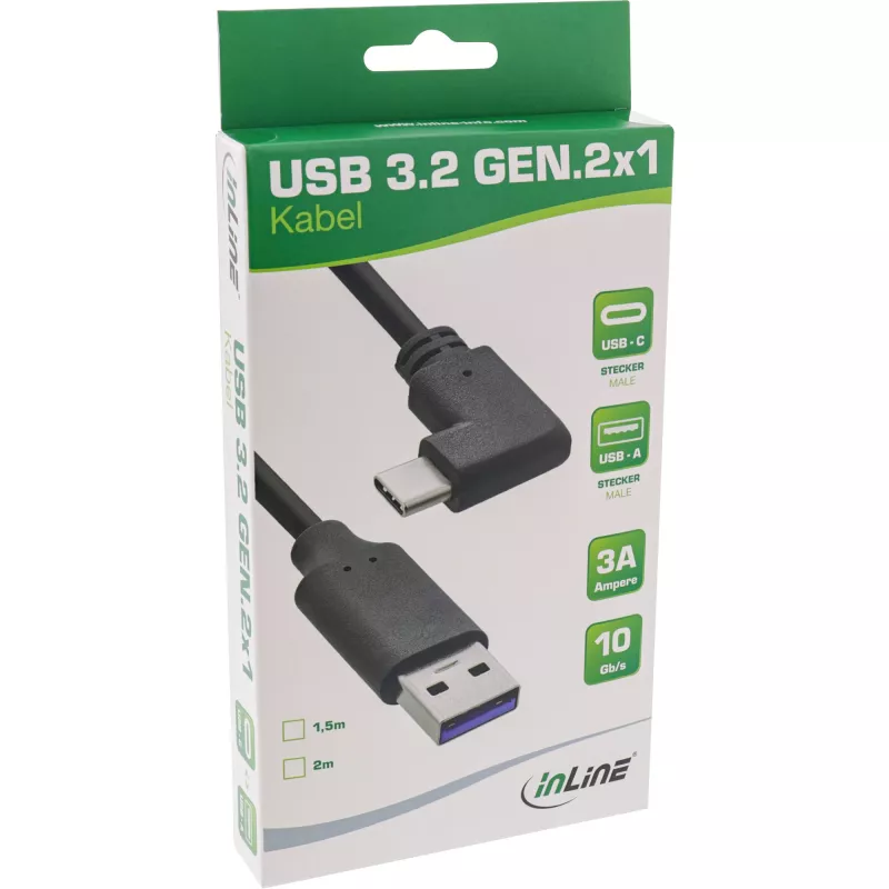 InLine USB 3.2 kaabel, USB-C isane nurga all USB-A isasele, must, 1,5 m