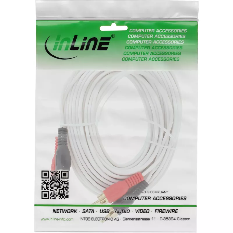 InLine RCA-kaabel 2x RCA isane / isane kullatud 10m, Isane, 2 x RCA, Isane, 10 m, Valge