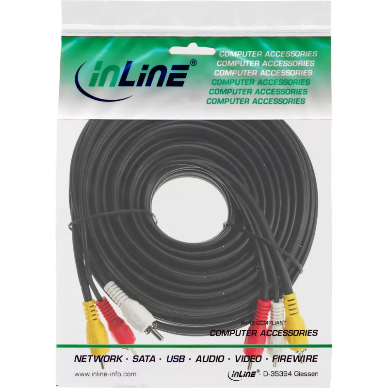 InLine AV-kaabel 3x RCA isane / isane 2m, 3 x RCA, 2 m, must