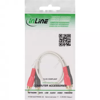 InLine RCA kaabel 2x RCA isane / isane kullatud 0,5 m, Isane, 2 x RCA, Isane, 0,5 m, Valge